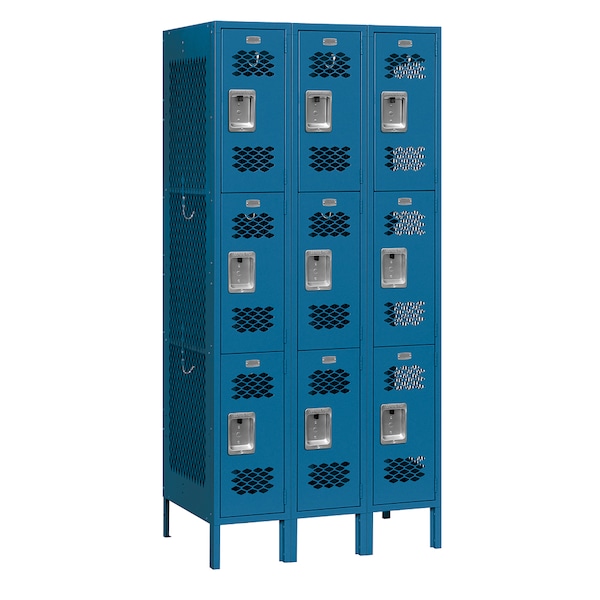 Wardrobe Locker, 36" W, 18" D, 78" H, (3) Wide, (9) Openings, Blue